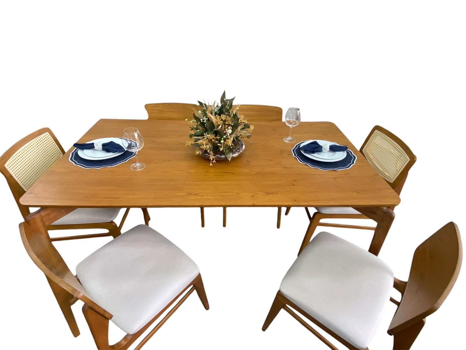 MESA DE JANTAR ANNYE COM 6 CADEIRAS ATHENAS - TECIDO BEGE CLARO C10 - 1,80M x 1 M