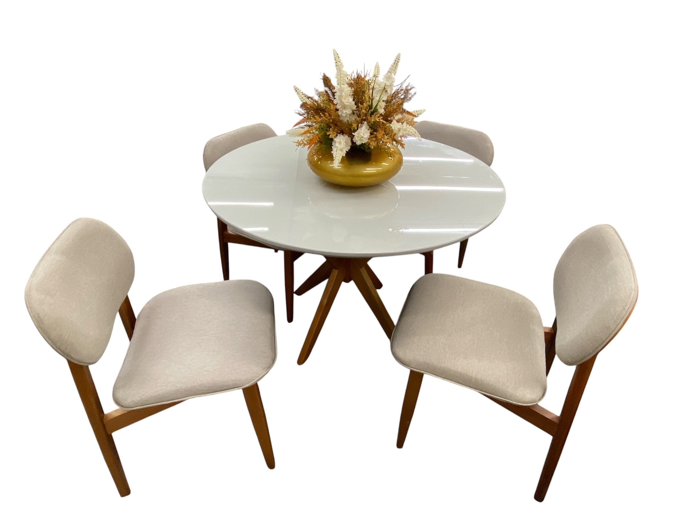 MESA DE JANTAR CRISTAL REDONDA COM 4 CADEIRAS HAVENNA - BEGE CLARO C10- 1,10 M