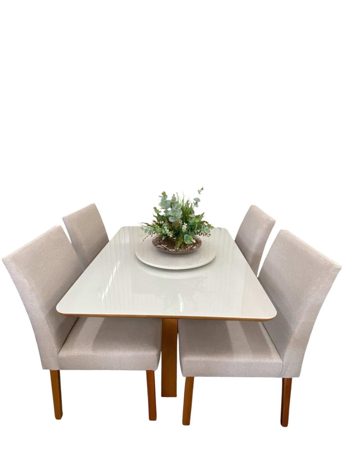 MESA DE JANTAR ROMA COM 4 CADEIRAS FABI - TECIDO BEGE CLARO C10 - 1,20M x 0,90M