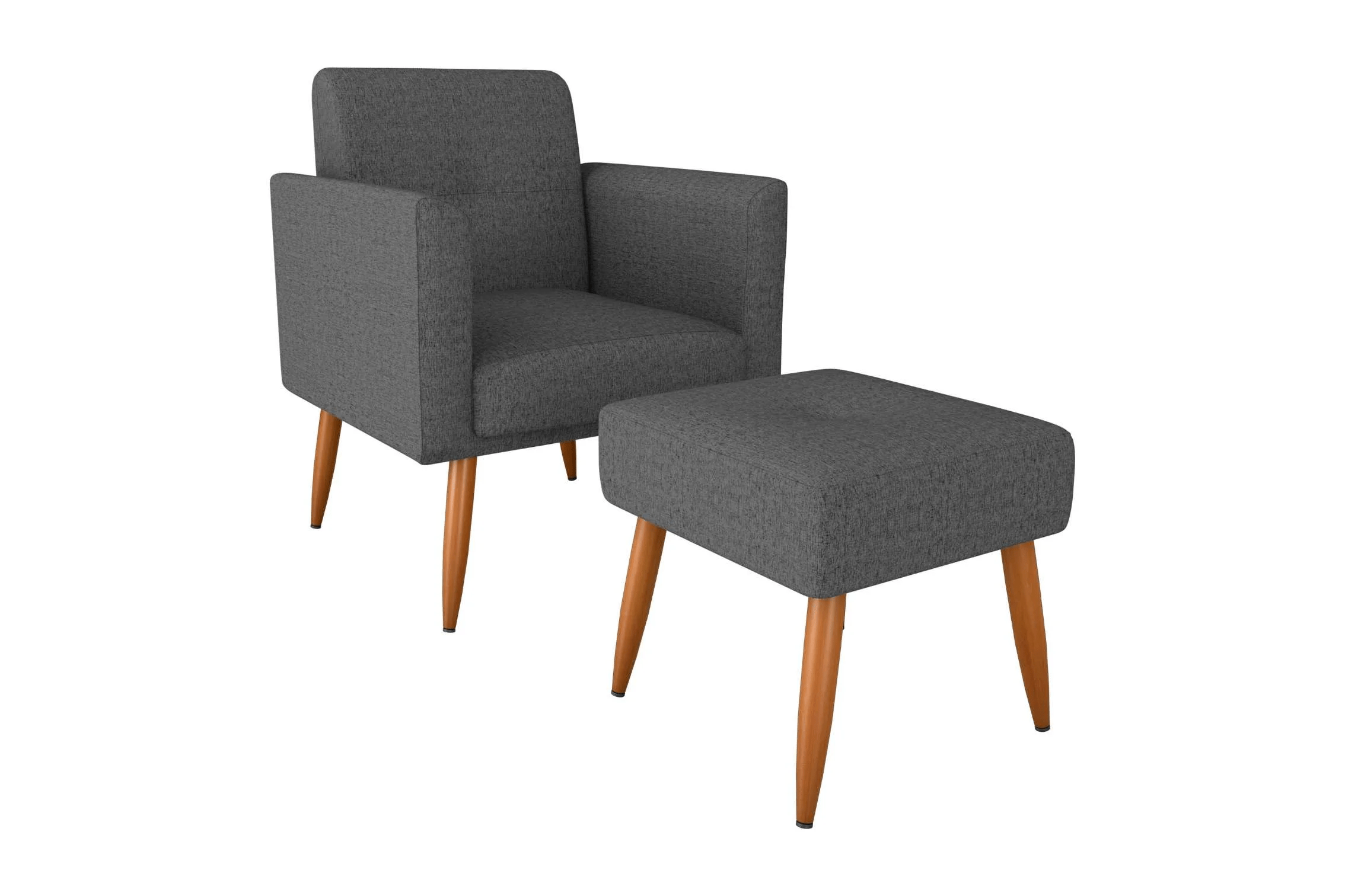 POLTRONA PEQUIM + PUFF - TECIDO EM  LINHO E CINZA/48 - 9566