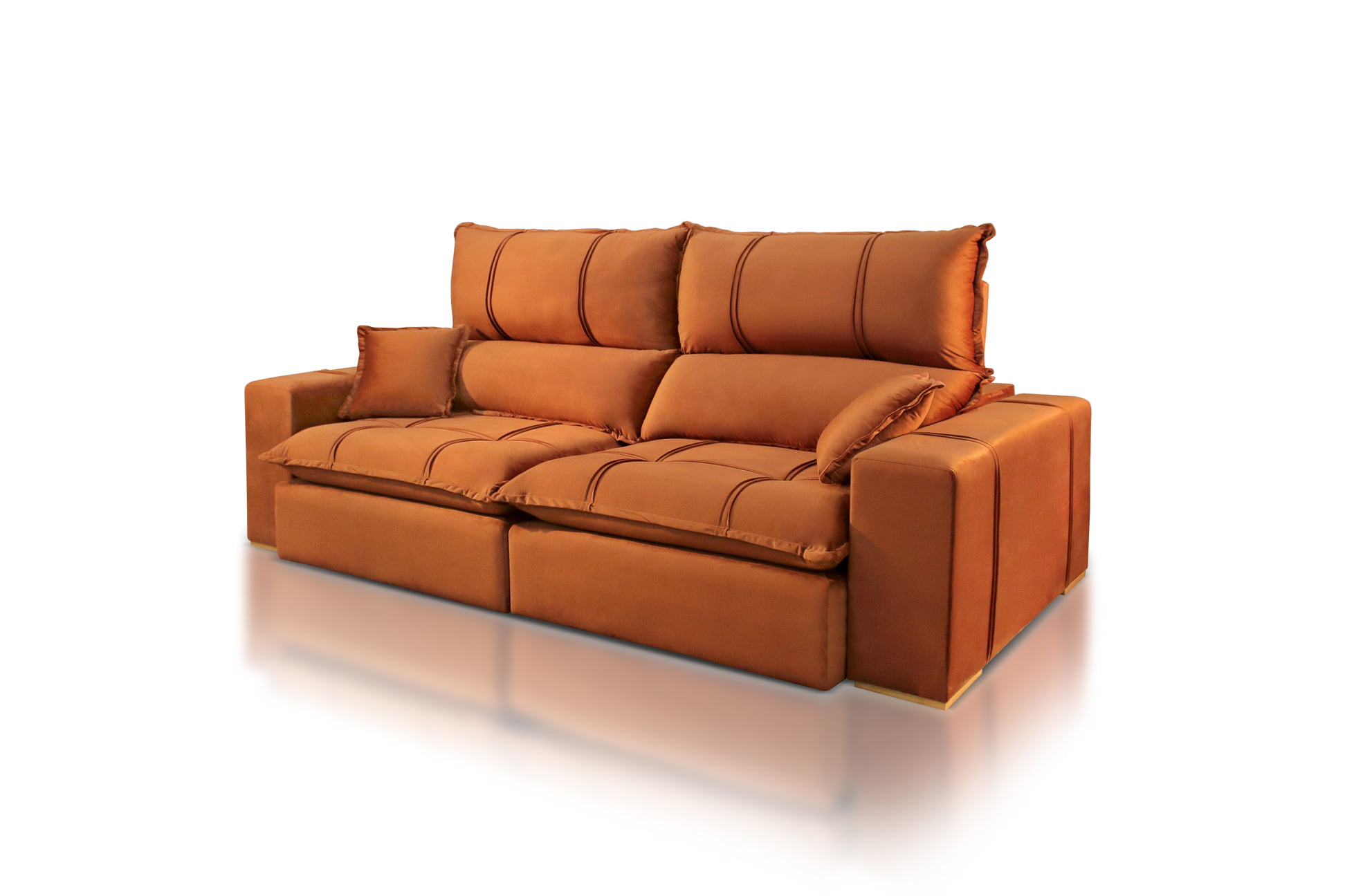 SOFÁ ANGELINA EM MOLAS BONNEL FLEX COM 2,70M - TECIDO VELUDO TERRACOTA 549