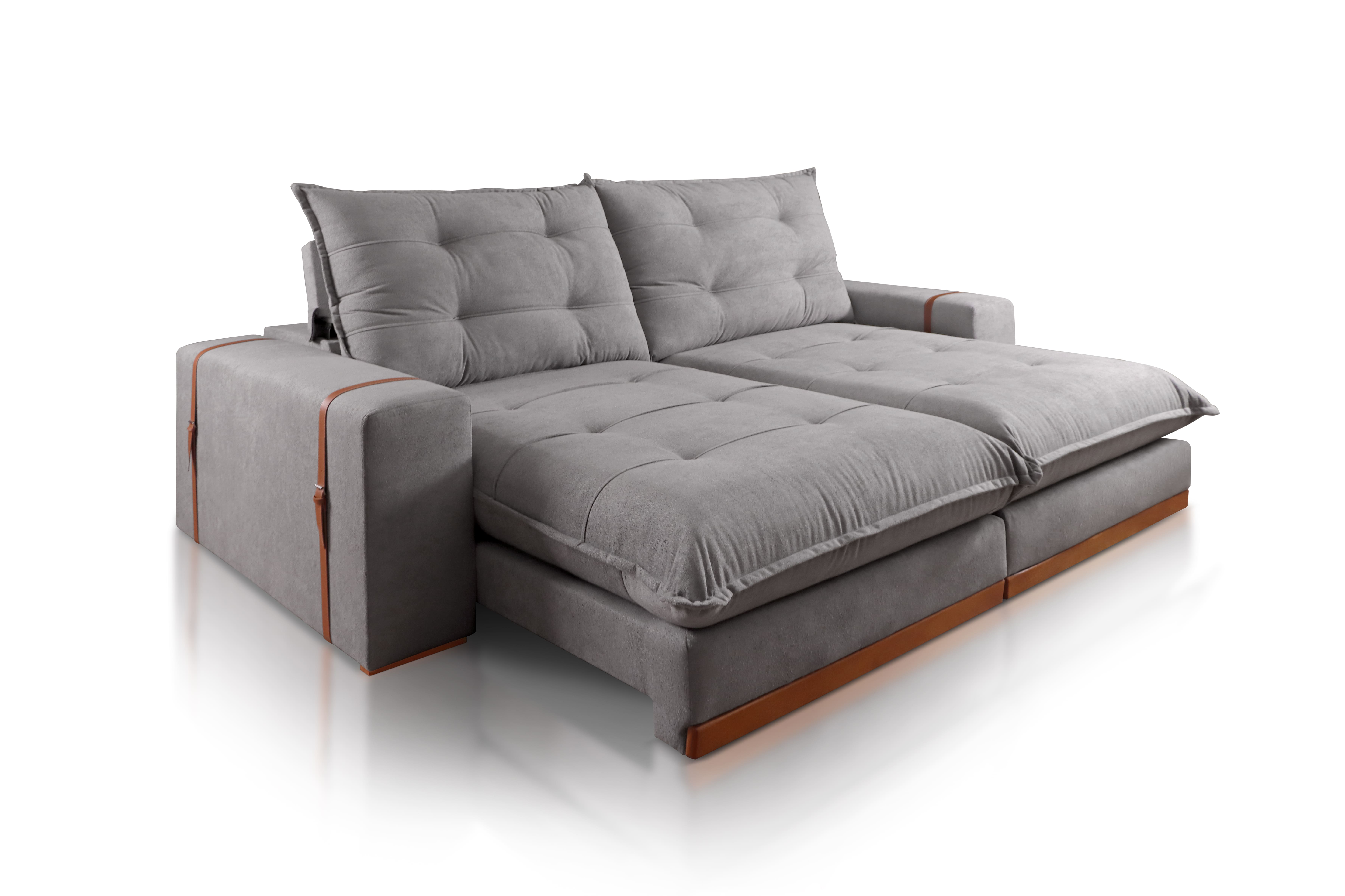 SOFÁ CATARINA EM MOLAS ENSACADAS COM 2,70M - TECIDO EM VELUDO CHUMBO 526