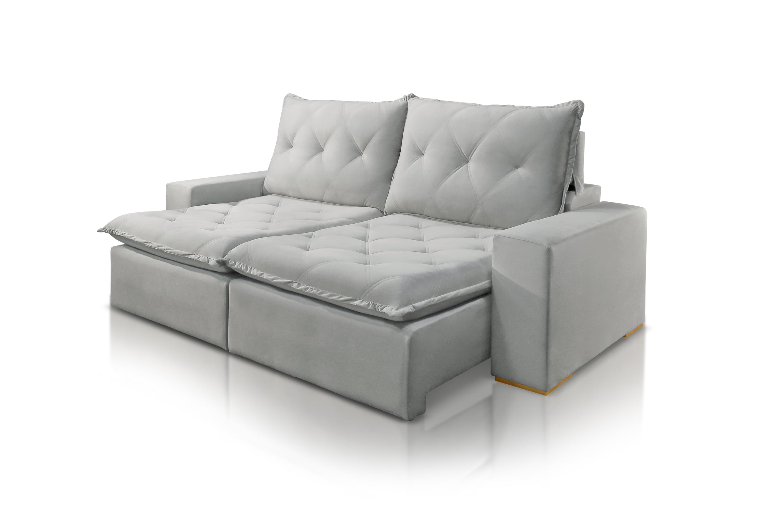 SOFÁ ELISA EM MOLAS BONNEL FLEX COM 2,50M -  TECIDO VELUDO CINZA 562