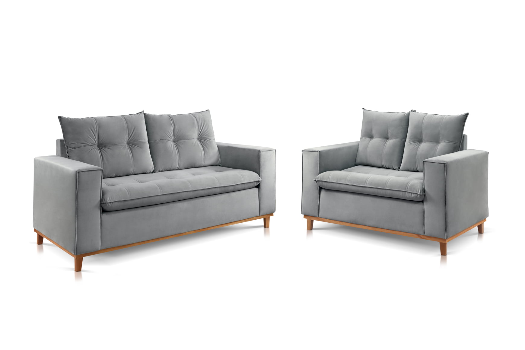 SOFÁ LISA 3 E 2 LUGARES COM 1,97M/1,47M - TECIDO EM VELUDO CHUMBO 526