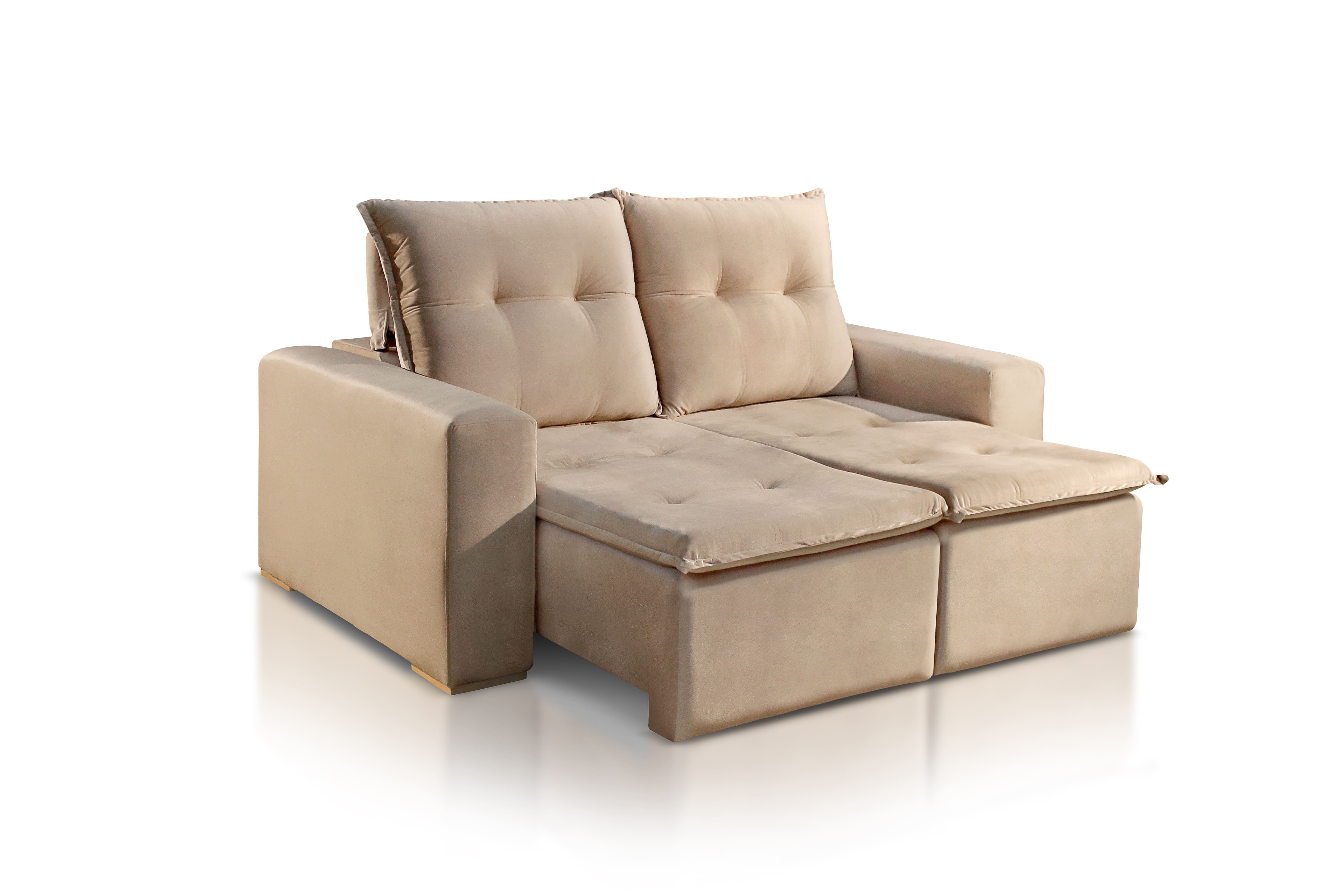 SOFÁ MANUELA EM MOLAS BONNEL COM 2,20M - TECIDO VELUDO BEGE 561