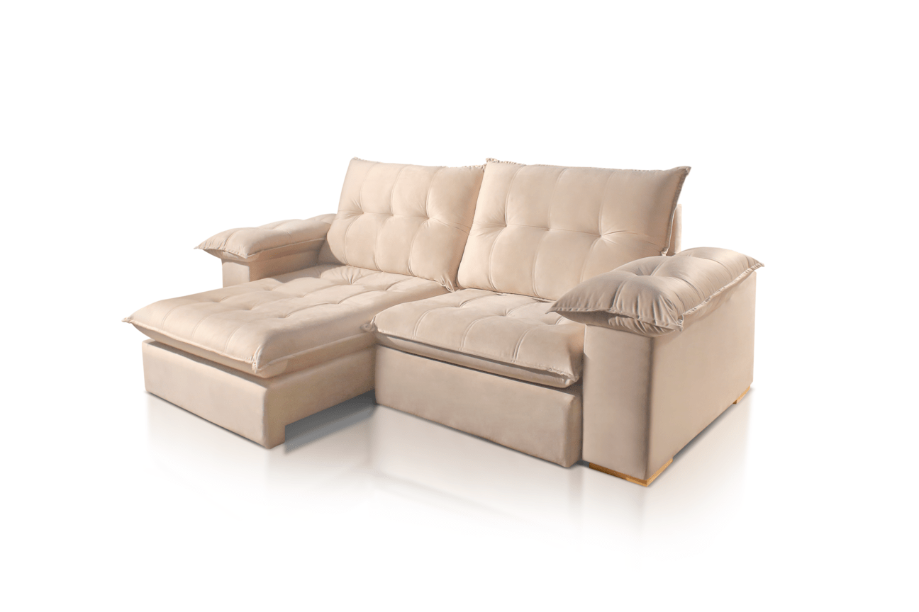 SOFÁ LUZIA EM MOLAS ENSACADAS COM 2,50M - TECIDO VELUDO BEGE 561