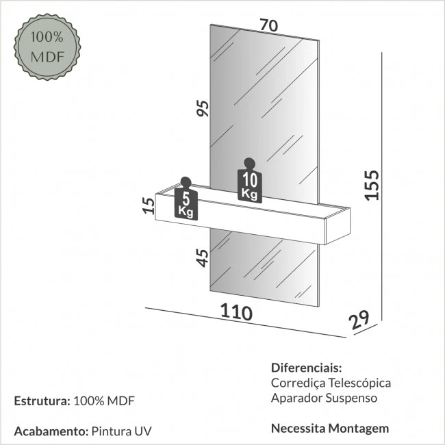APARADOR MONET COM ESPELHO FREIJÓ - TB485E