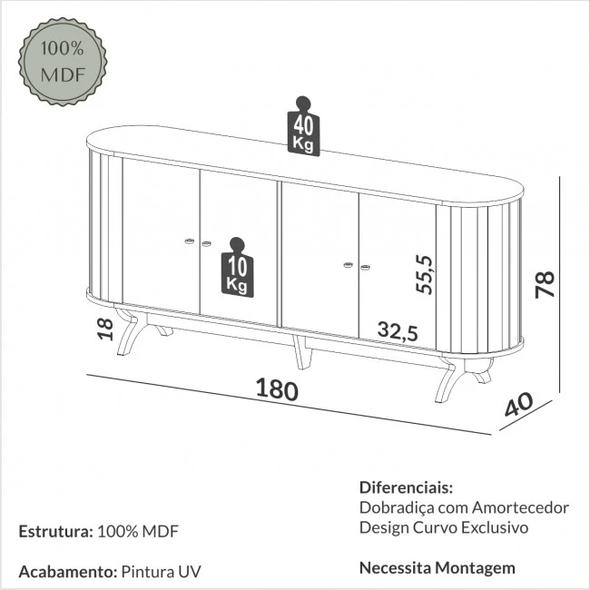 BALCÃO 4 PORTAS NATURE FREIJÓ/PRETO - TB296