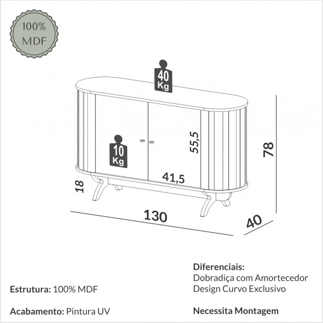 BALCÃO NATURE CURVO FREIJÓ/PRETO - TB289