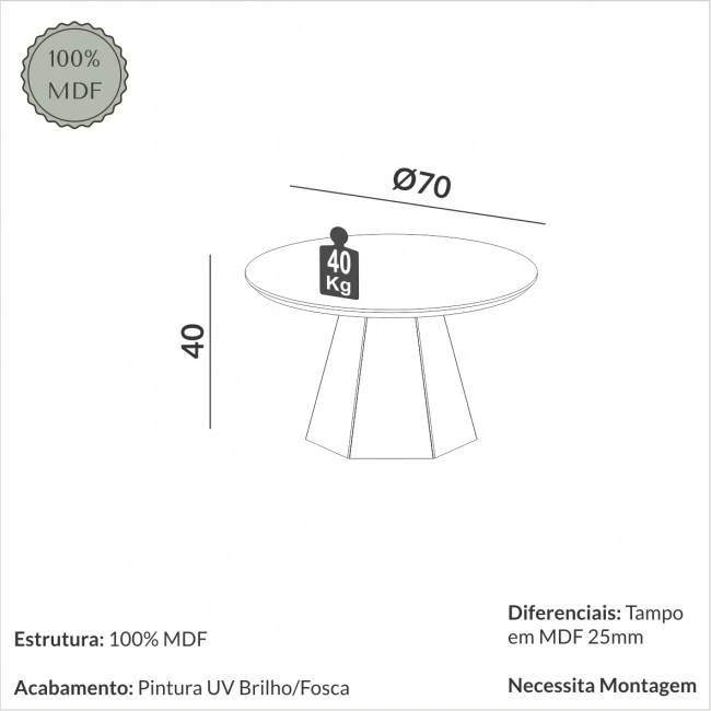 MESA DE CENTRO ATLAS HEXAGONAL OFF WHITE/FREIJÓ - TB605