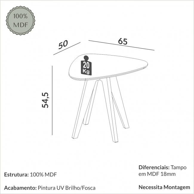 MESA LATERAL ESSENZA ORGÂNICA OFF WHITE/FREIJÓ - TB614
