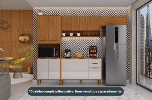 BALCÃO COZINHA TORONTO 120 3PTS 2GAV C/TAMP FREIJO/OFF