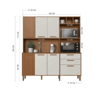 KIT COZINHA GRÉCIA 1.80 7PTS 2GAV FREIJO/OFF
