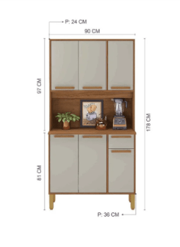 KIT COZINHA LAGOS 0.90 6PTS 1GAV FREIJO/ OFF WHITE