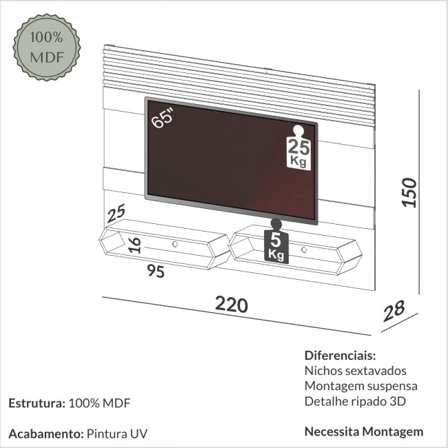 PAINEL PARA TV OFF WHITE/FREIJÓ - PA22