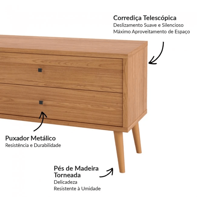 RACK PARA TV 220CM CURVE FREIJÓ COM PALHA - TB311