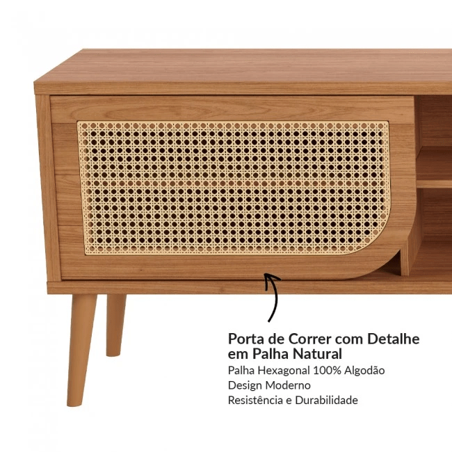 RACK PARA TV 220CM CURVE FREIJÓ COM PALHA - TB311