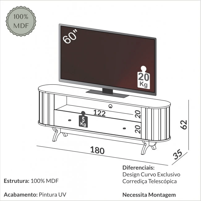 RACK PARA TV CURVO NATURE FREIJÓ/PRETO - TB300