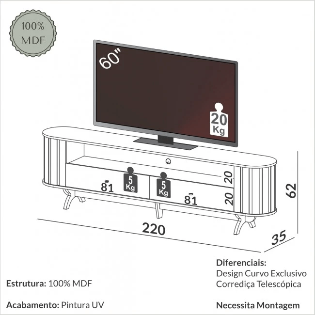 RACK PARA TV CURVO NATURE FREIJÓ/PRETO - TB302