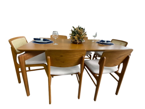 MESA DE JANTAR ANNYE COM 6 CADEIRAS ATHENAS - TECIDO BEGE CLARO C10 - 1,80M x 1 M