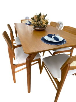 MESA DE JANTAR ANNYE COM 6 CADEIRAS ATHENAS - TECIDO BEGE CLARO C10 - 1,80M x 1 M