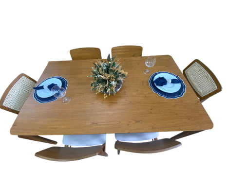 MESA DE JANTAR ANNYE COM 6 CADEIRAS ATHENAS - TECIDO BEGE CLARO C10 - 1,80M x 1 M 