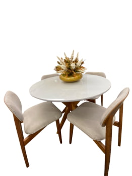 MESA DE JANTAR CRISTAL REDONDA COM 4 CADEIRAS HAVENNA - BEGE CLARO C10- 1,10 M
