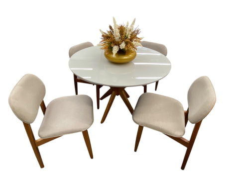 MESA DE JANTAR CRISTAL REDONDA COM 4 CADEIRAS HAVENNA - BEGE CLARO C10- 1,10 M