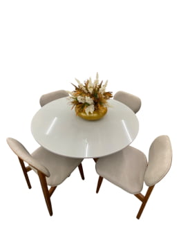 MESA DE JANTAR CRISTAL REDONDA COM 4 CADEIRAS HAVENNA - BEGE CLARO C10- 1,10 M