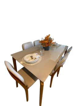 MESA DE JANTAR EGEU COM 6 CADEIRAS GOLD - TECIDO BEGE CLARO C10 - 1,60M x 0,90M