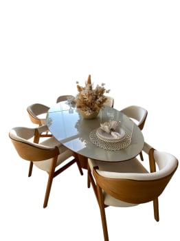 MESA DE JANTAR FLORENÇA COM 6 CADEIRAS TORONTO - TECIDO OFF WHITE - 2M x 1M