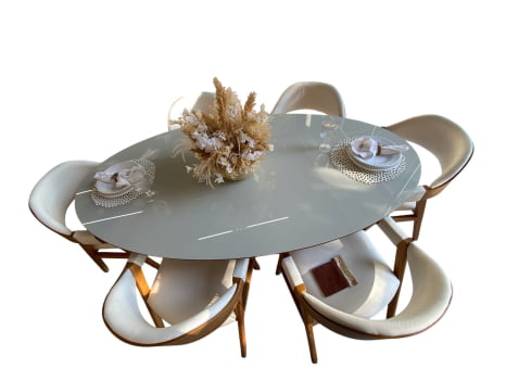 MESA DE JANTAR FLORENÇA COM 6 CADEIRAS TORONTO - TECIDO OFF WHITE - 2M x 1M