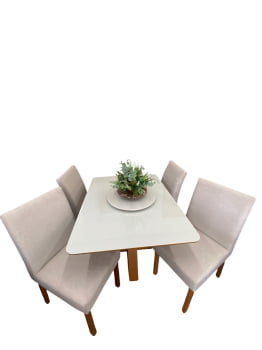 MESA DE JANTAR ROMA COM 4 CADEIRAS FABI - TECIDO BEGE CLARO C10 - 1,20M x 0,90M 