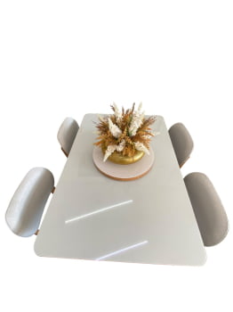 MESA DE JANTAR VERSATE COM 4 CADEIRAS - TECIDO LINHO BEGE CLARO C10 - 1,35M x 0,90M