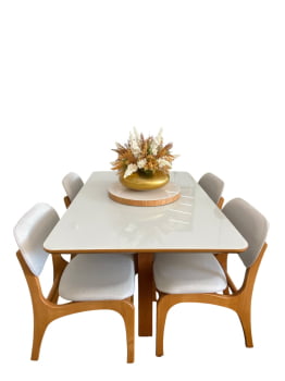 MESA DE JANTAR VERSATE COM 4 CADEIRAS - TECIDO LINHO BEGE CLARO C10 - 1,35M x 0,90M