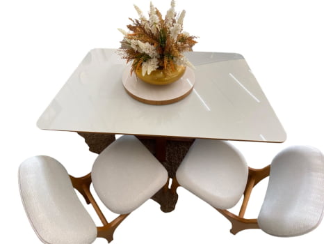 MESA DE JANTAR VERSATE COM 4 CADEIRAS - TECIDO LINHO BEGE CLARO C10 - 1,35M x 0,90M