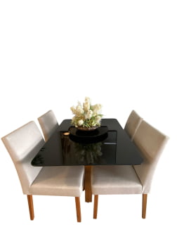 MESA DE JANTAR DUDA COM 4 CADEIRAS - TECIDO BEGE CLARO C10 - 1,20M x 0,90M MESA DE JANTAR DUDA COM 4 CADEIRAS - TECIDO BEGE CLARO C10 - 1,20M x 0,90M