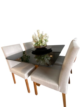 MESA DE JANTAR DUDA COM 4 CADEIRAS - TECIDO BEGE CLARO C10 - 1,20M x 0,90M