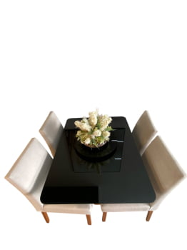 MESA DE JANTAR DUDA COM 4 CADEIRAS - TECIDO BEGE CLARO C10 - 1,20M x 0,90M MESA DE JANTAR DUDA COM 4 CADEIRAS - TECIDO BEGE CLARO C10 - 1,20M x 0,90M