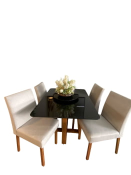 MESA DE JANTAR DUDA COM 4 CADEIRAS - TECIDO BEGE CLARO C10 - 1,20M x 0,90M