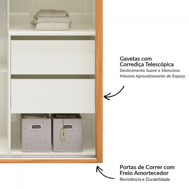 GUARDA ROUPAS SAFIRA ESPELHO - FREIJÓ/OFF WHITE - TW301E