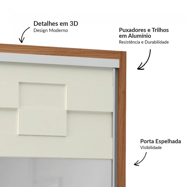 GUARDA ROUPAS SAFIRA ESPELHO - FREIJÓ/OFF WHITE - TW301E