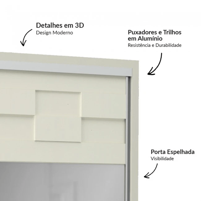 GUARDA ROUPAS SAFIRA PLUS ESPELHO - OFF WHITE - TW302E
