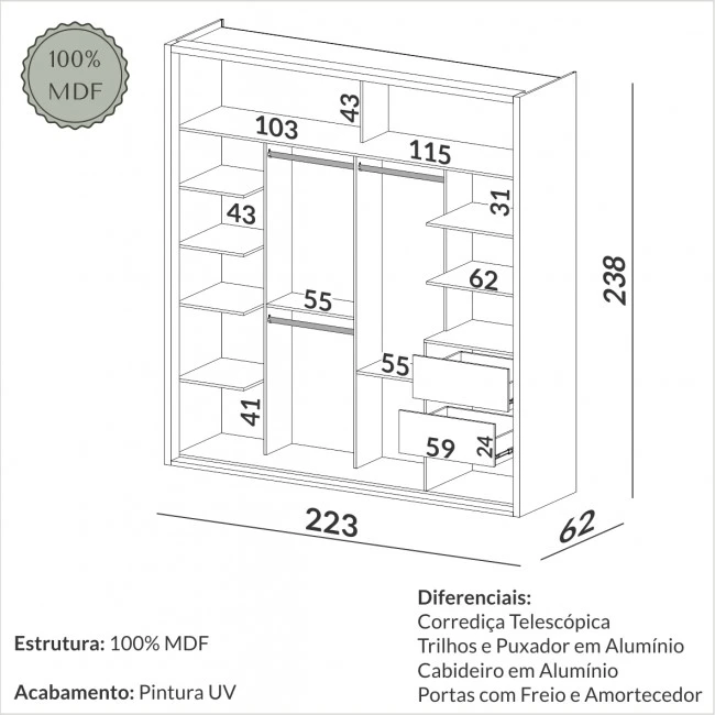 GUARDA ROUPAS SAFIRA PLUS - OFF WHITE - TW302
