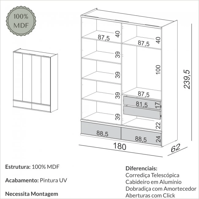 GUARDA ROUPAS STONE FREIJÓ/OFF WHITE - W320