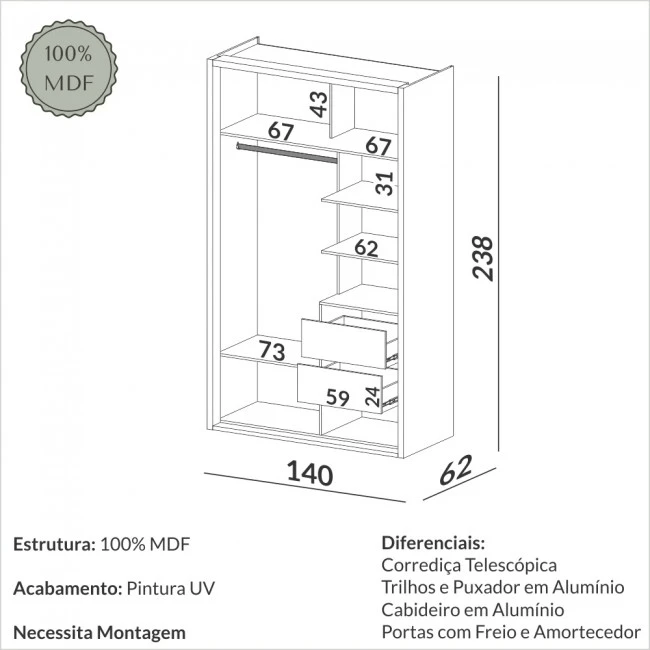 GUARDA ROUPAS ÔNIX - OFF WHITE - TW504
