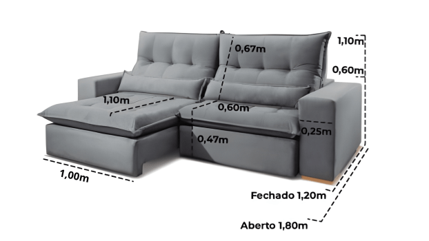 SOFÁ AMÉLIA EM MOLAS ENSACADAS COM 2,50M - TECIDO VELUDO CHUMBO 526