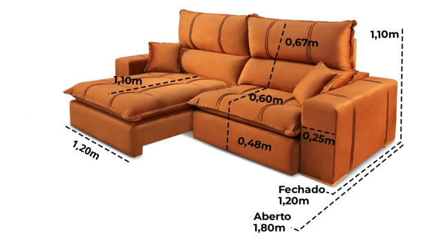 SOFÁ ANGELINA EM MOLAS BONNEL FLEX COM 2,70M - TECIDO VELUDO TERRACOTA 549