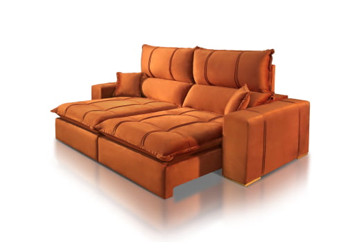 SOFÁ ANGELINA EM MOLAS BONNEL FLEX COM 2,70M - TECIDO VELUDO TERRACOTA 549