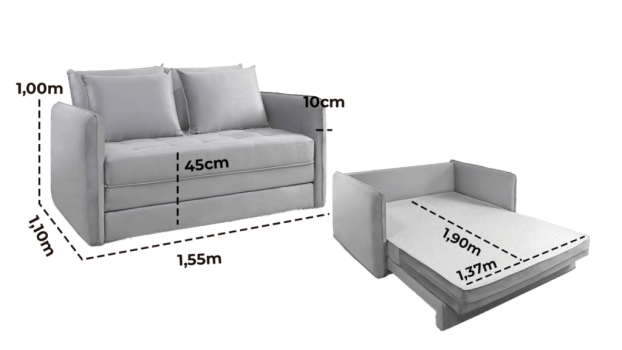 SOFÁ CAMA ADRIANA (CASAL) COM 1,75M - TECIDO EM VELUDO CINZA 562 